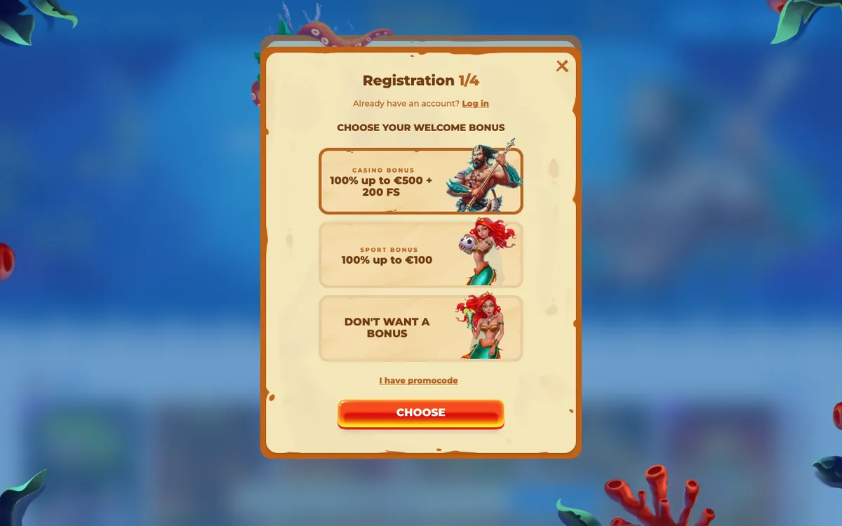 Posido Casino — Sign-up, captured from Norway