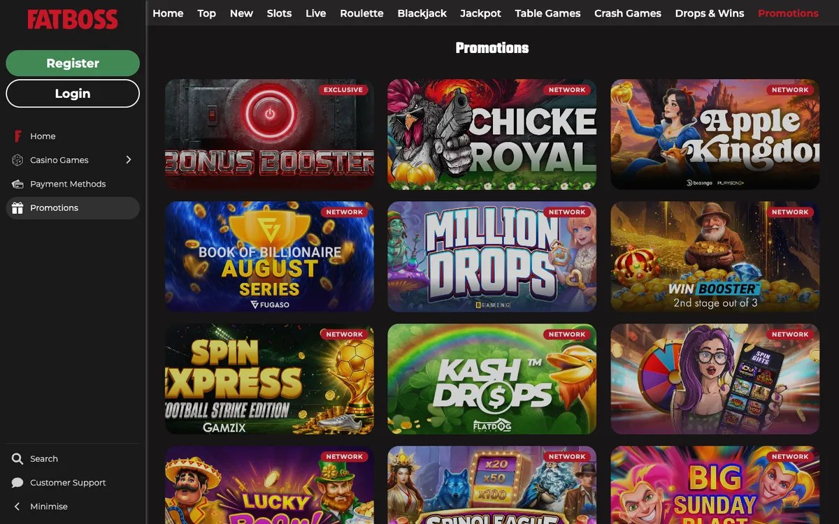 FatBoss Casino — «Акции», снято из страны Япония