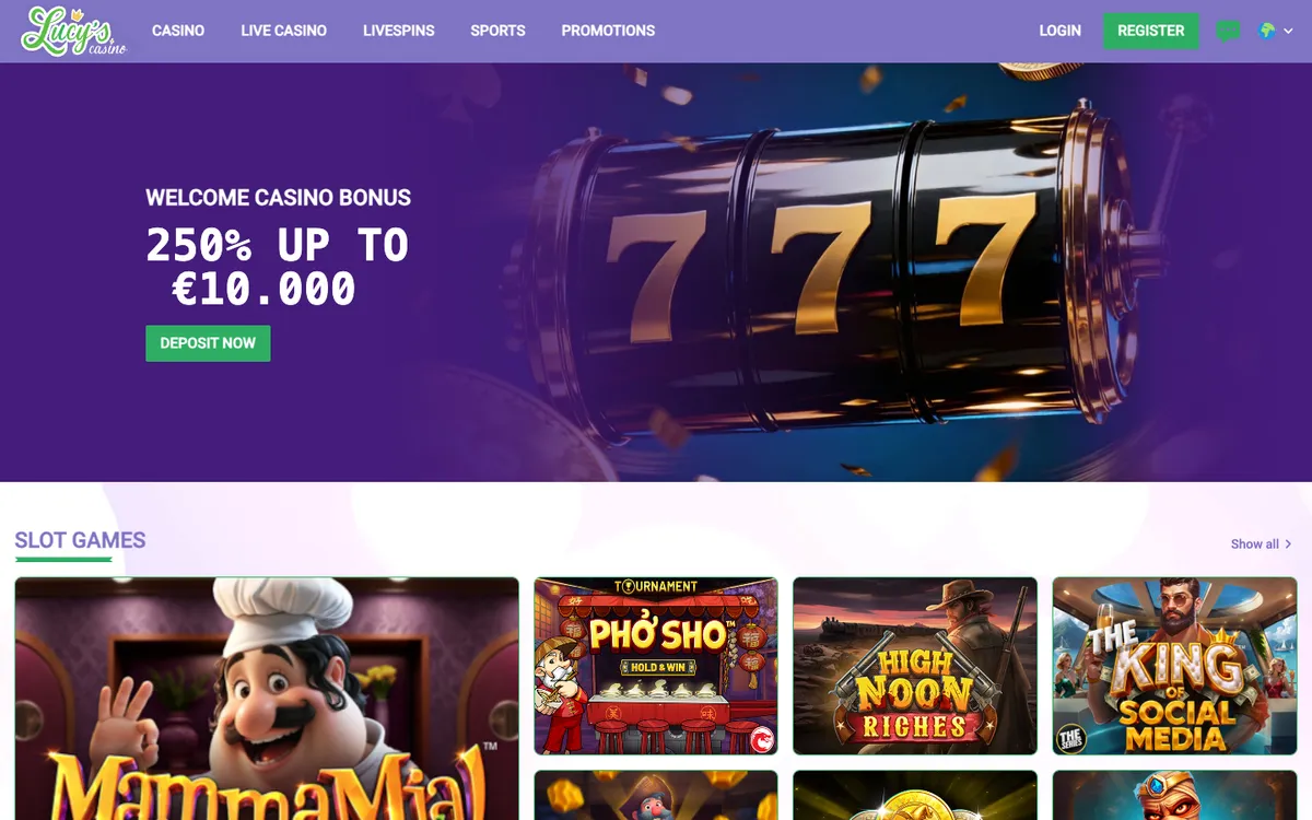 Lucy's Casino — Home page, captured from United Kingdom