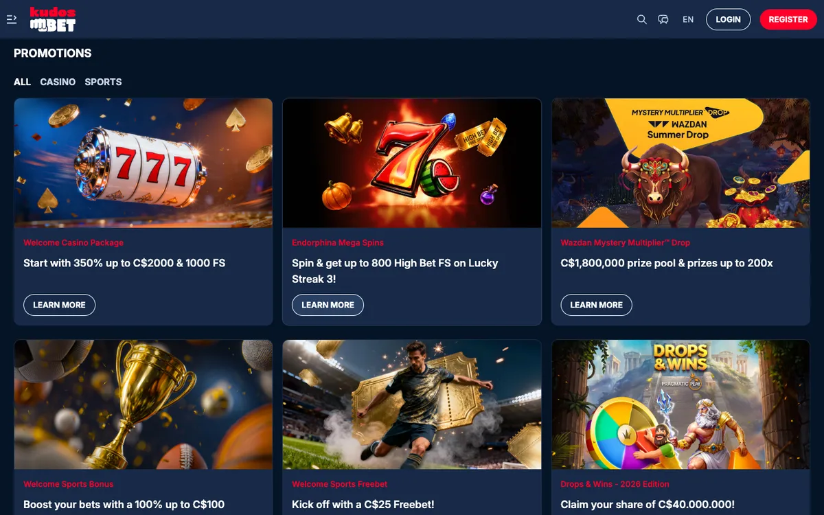 Kudosbet Casino — Promotions, captured from Canada