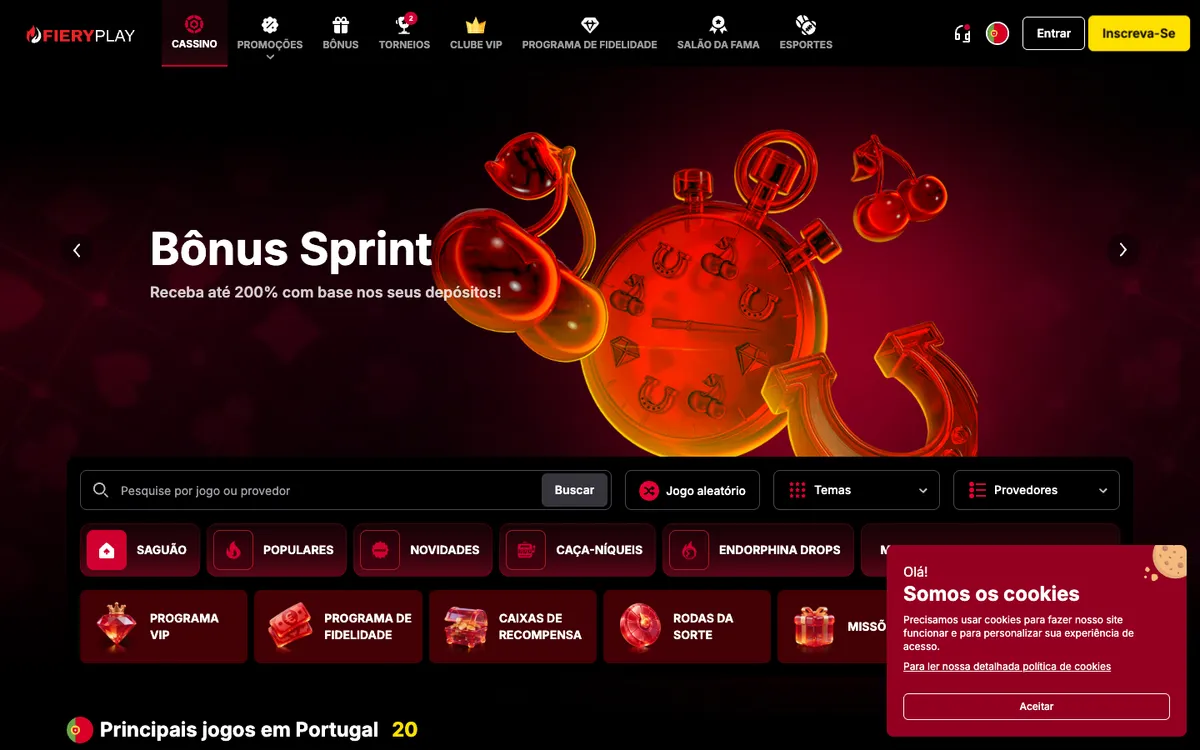 Fiery Play Casino — Home page, captured from Portugal