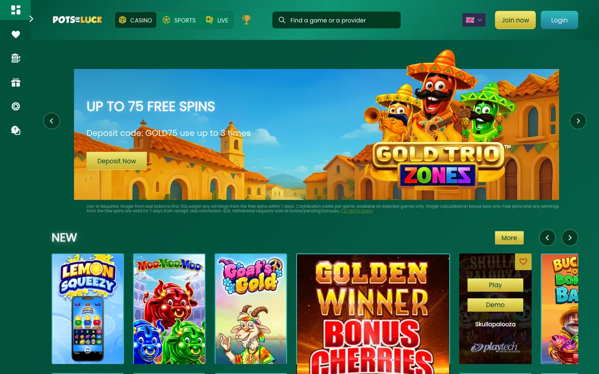 PotsOfLuck Casino — «Главная», снято из страны Франция