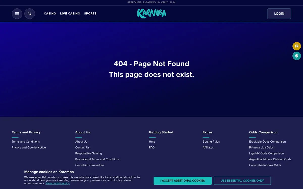 Karamba Casino — «Акции», снято из страны Новая Зеландия