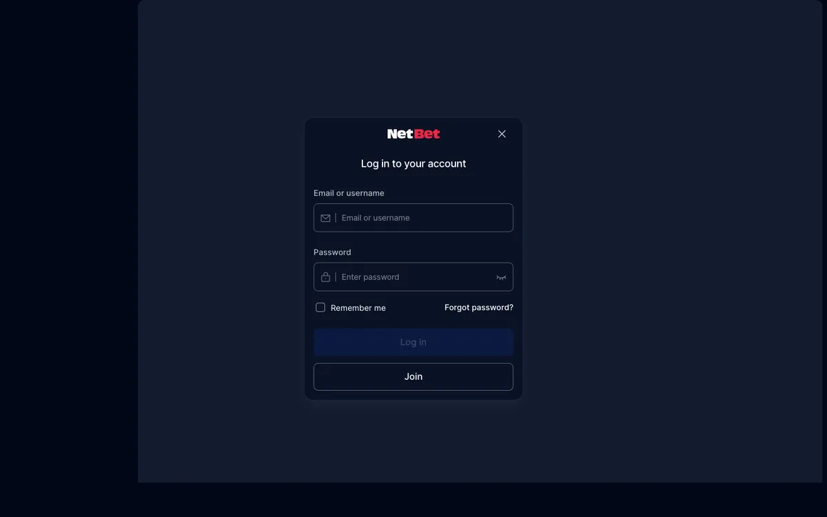 NetBet Casino — Sign-up, captured from Canada