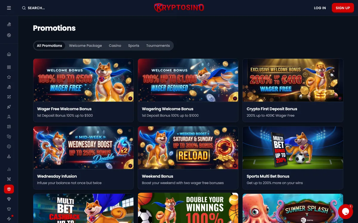 Kryptosino Casino — Promotions, captured from Canada