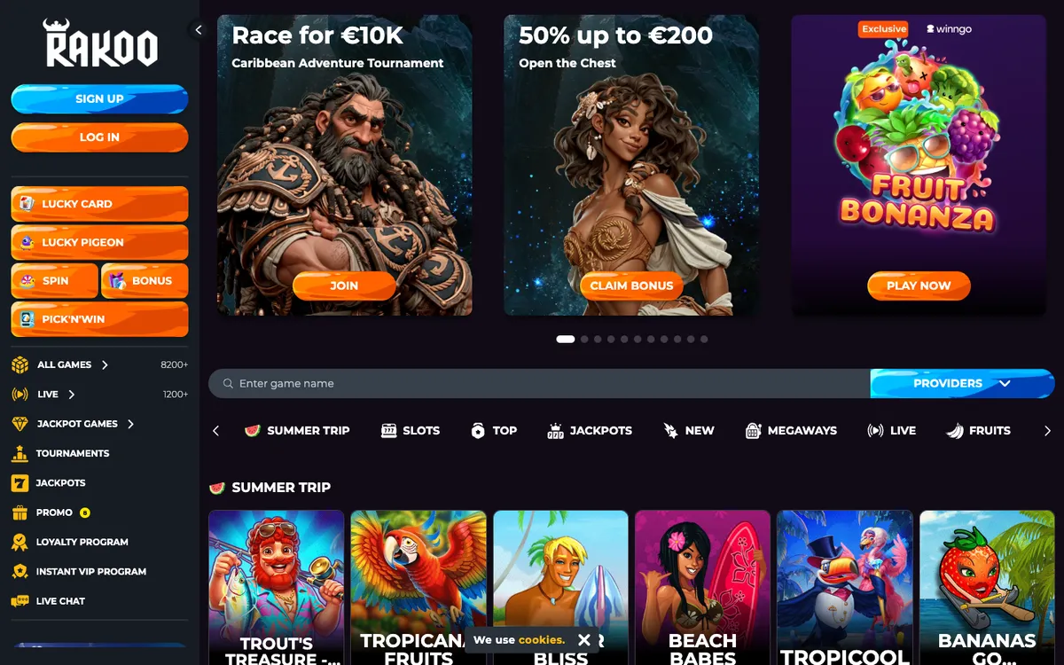 Rakoo Casino — Home page, captured from New Zealand