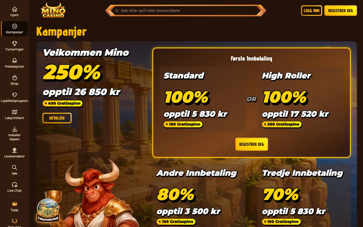Mino Casino — Promotions, captured from Norway