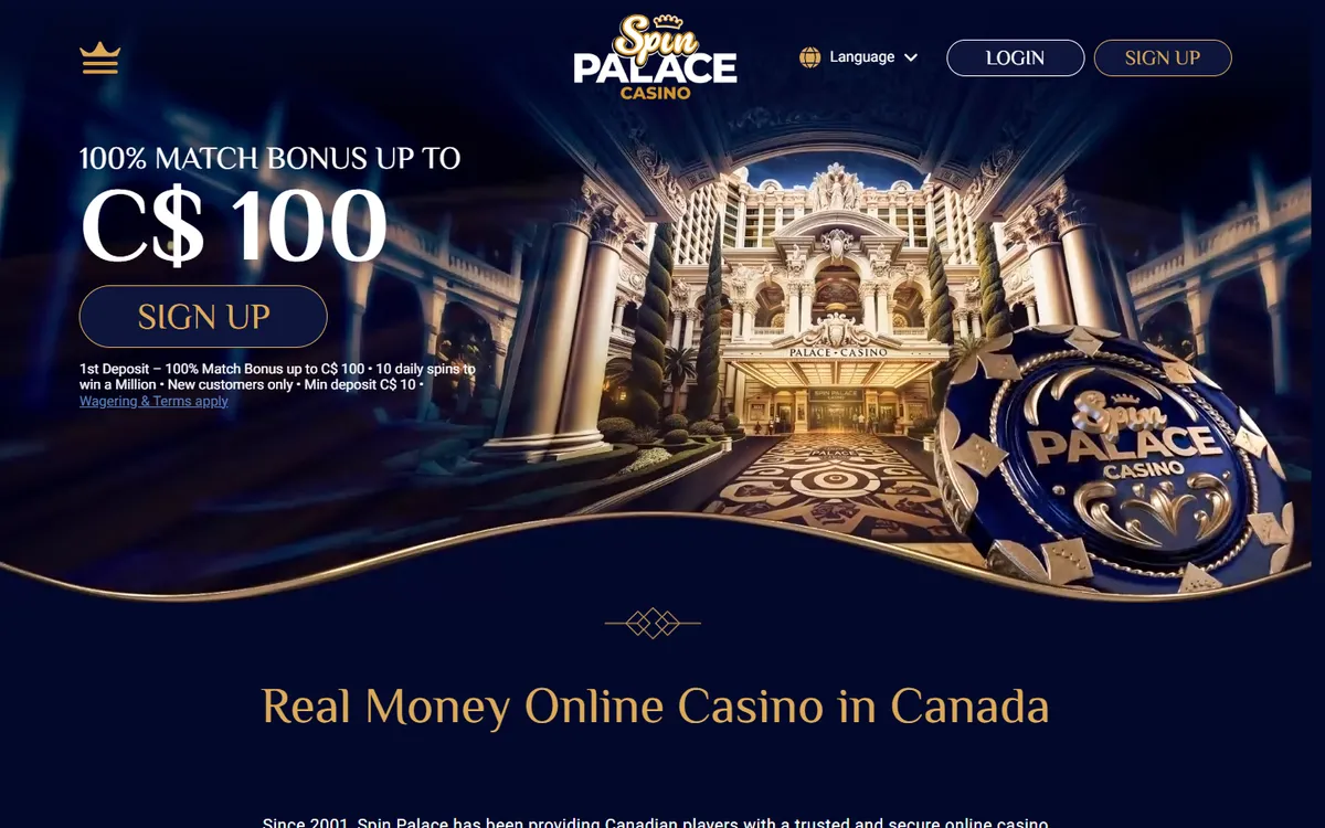 Spin Palace Casino — «Главная», снято из страны Канада