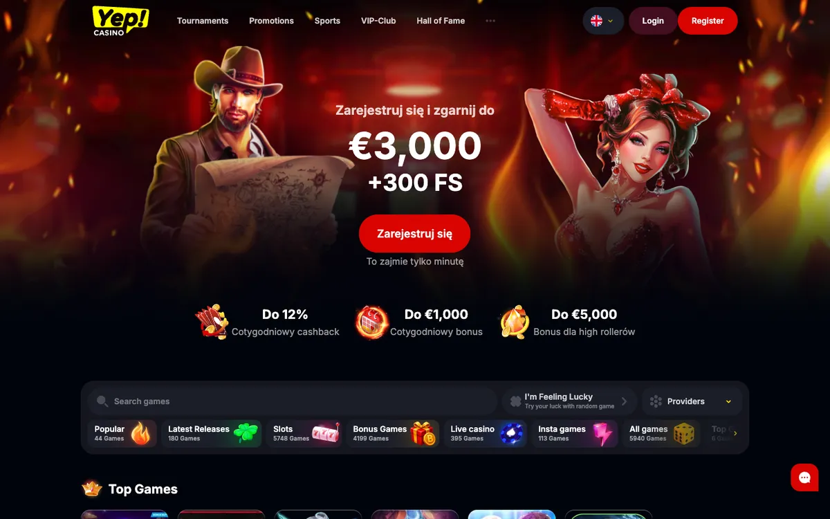 Yep Casino — Home page, captured from France