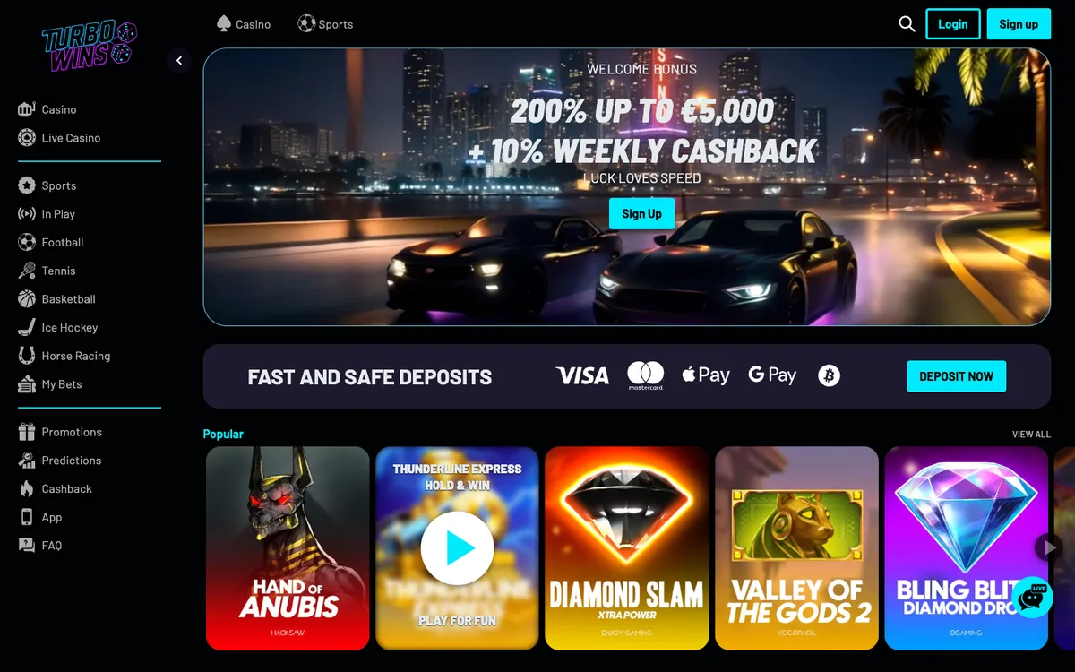 Turbo Wins Casino — Home page, captured from Spain