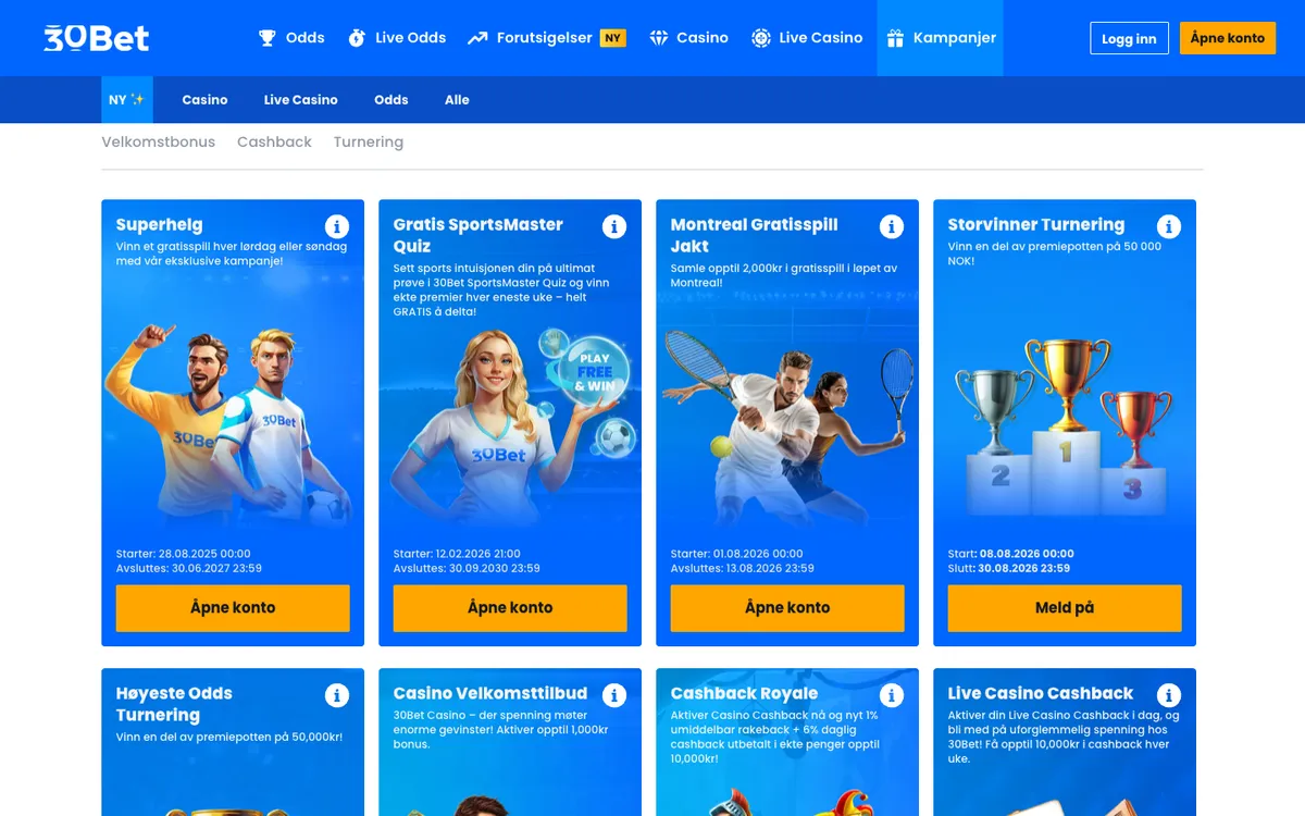 30Bet Casino — «Акции», снято из страны Норвегия