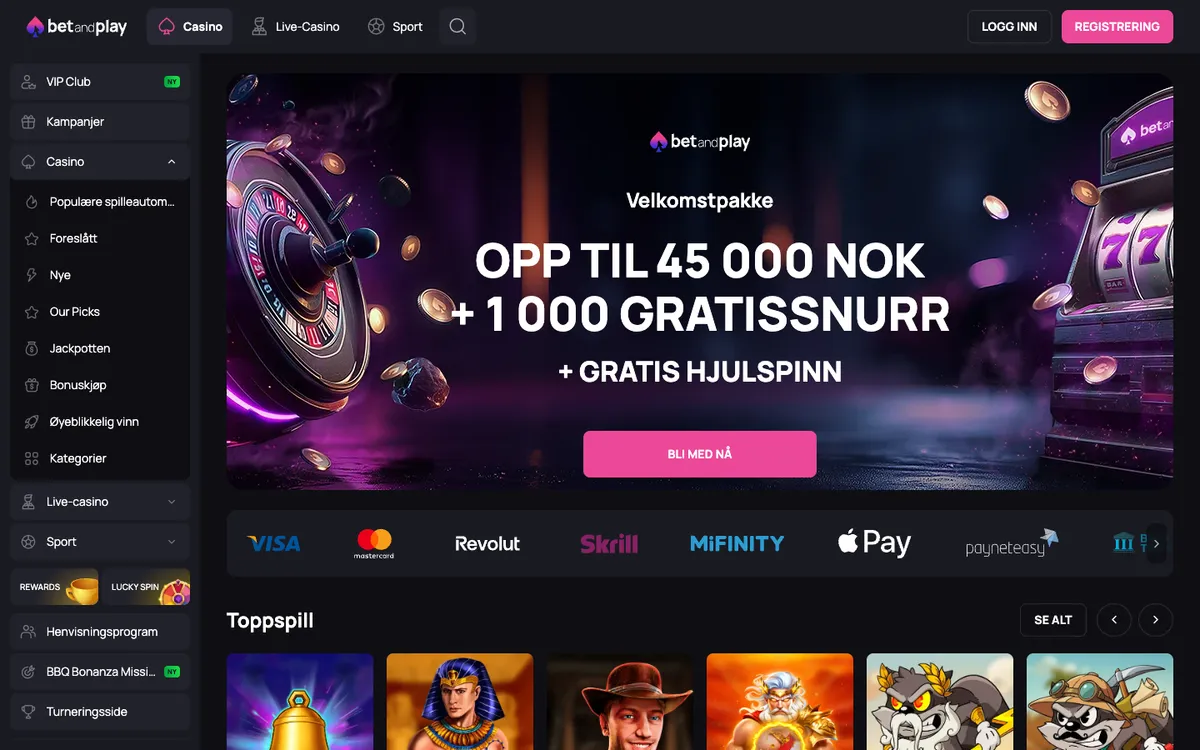 Betandplay Casino — Home page, captured from Norway