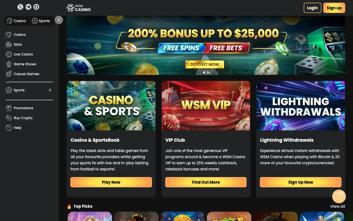 WSM Casino — Home page, captured from Slovenia