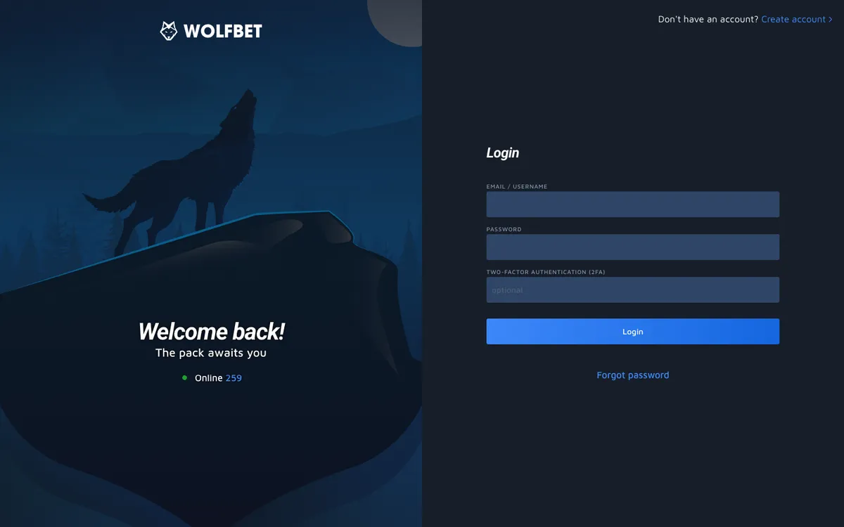 WOLFBET Casino — Sign-up, captured from Singapore