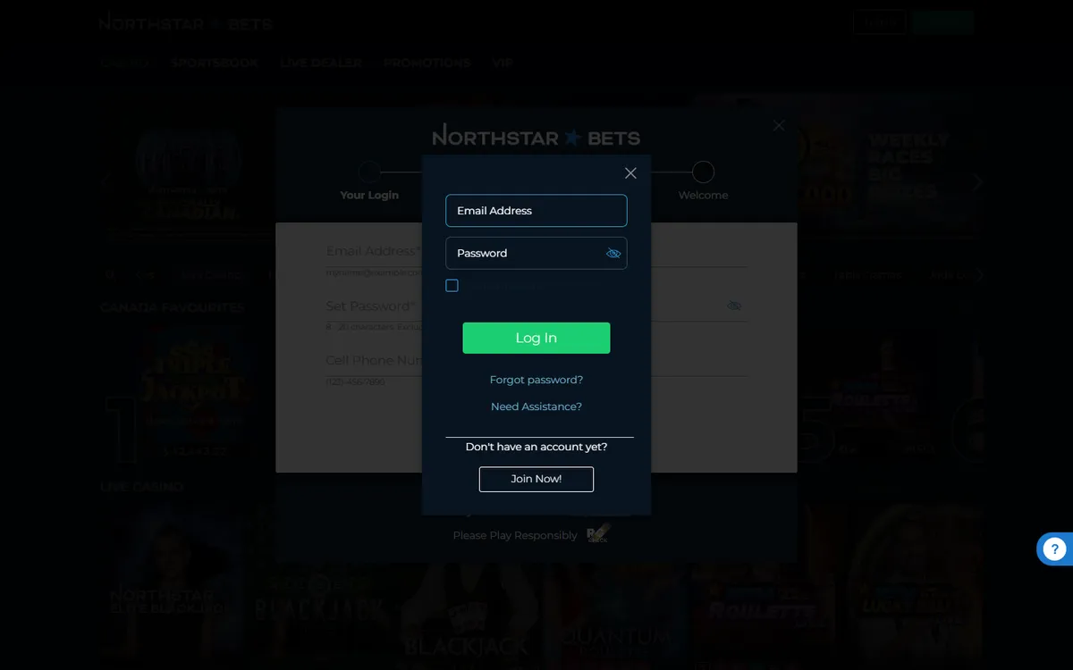 NorthStar Bets Casino — Sign-up, captured from Canada