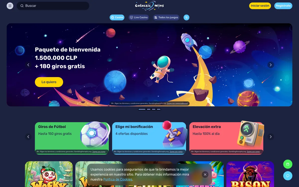 Galactic Wins Casino — Home page, captured from Chile