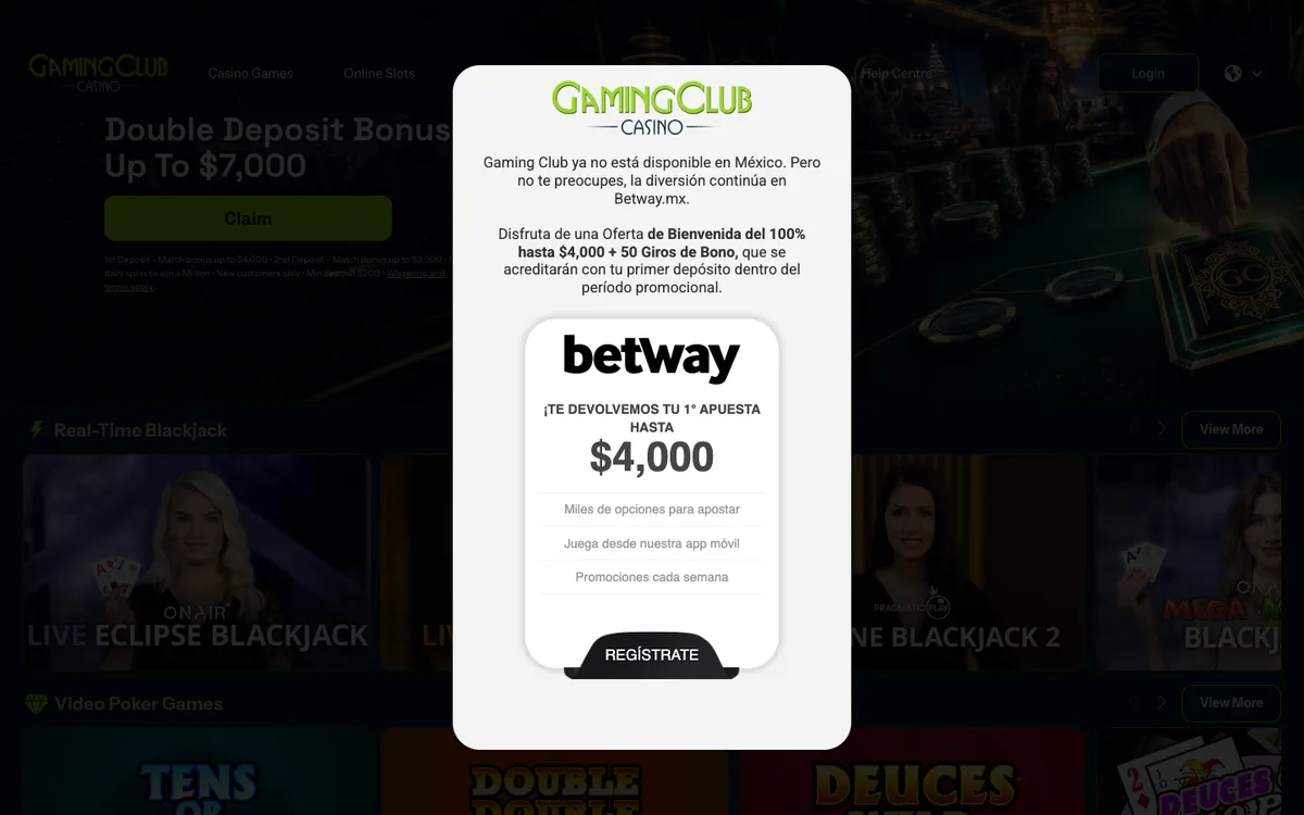 Gaming Club Casino — «Платежи», снято из страны Мексика