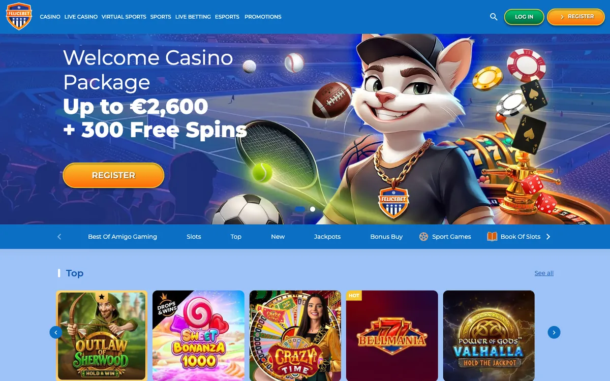 FeliceBet Casino — Home page, captured from New Zealand