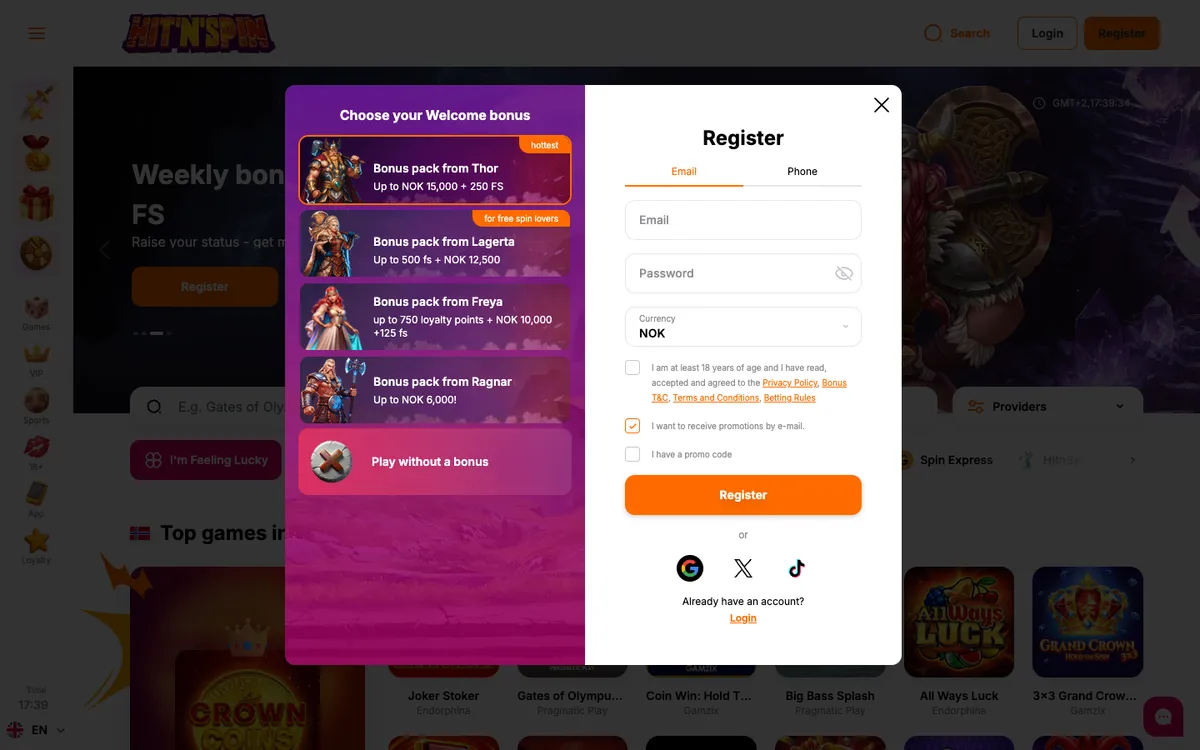 NorgesSpill Casino — Promotions, captured from Norway