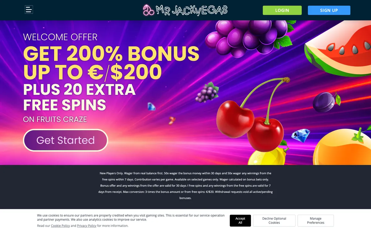 MrJackVegas Casino — Home page, captured from Spain