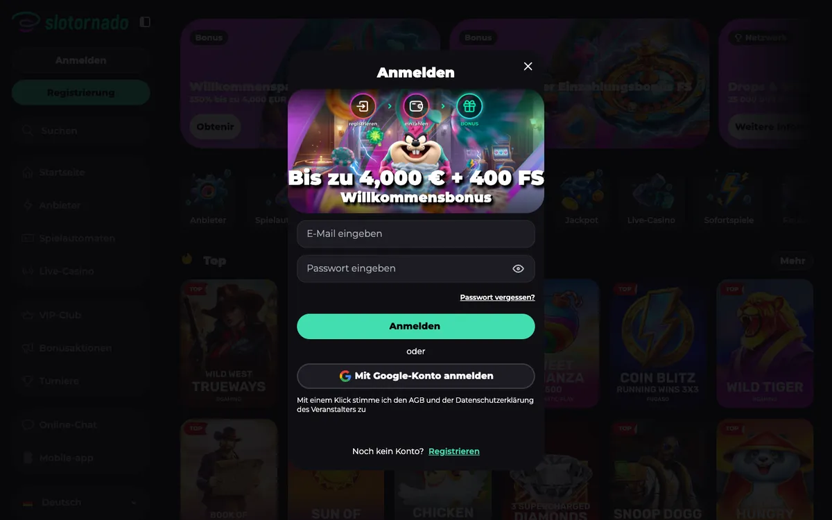 Slotornado Casino — Payments, captured from Austria