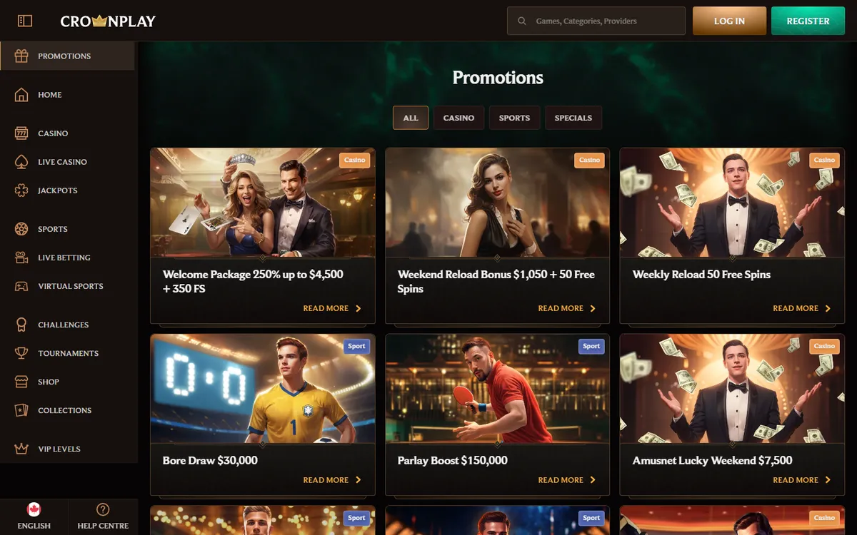 CrownPlay Casino — Promotions, captured from Canada