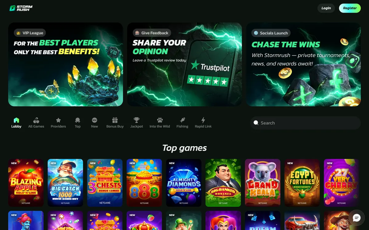 StormRush Casino — «Главная», снято из страны Соединенные Штаты