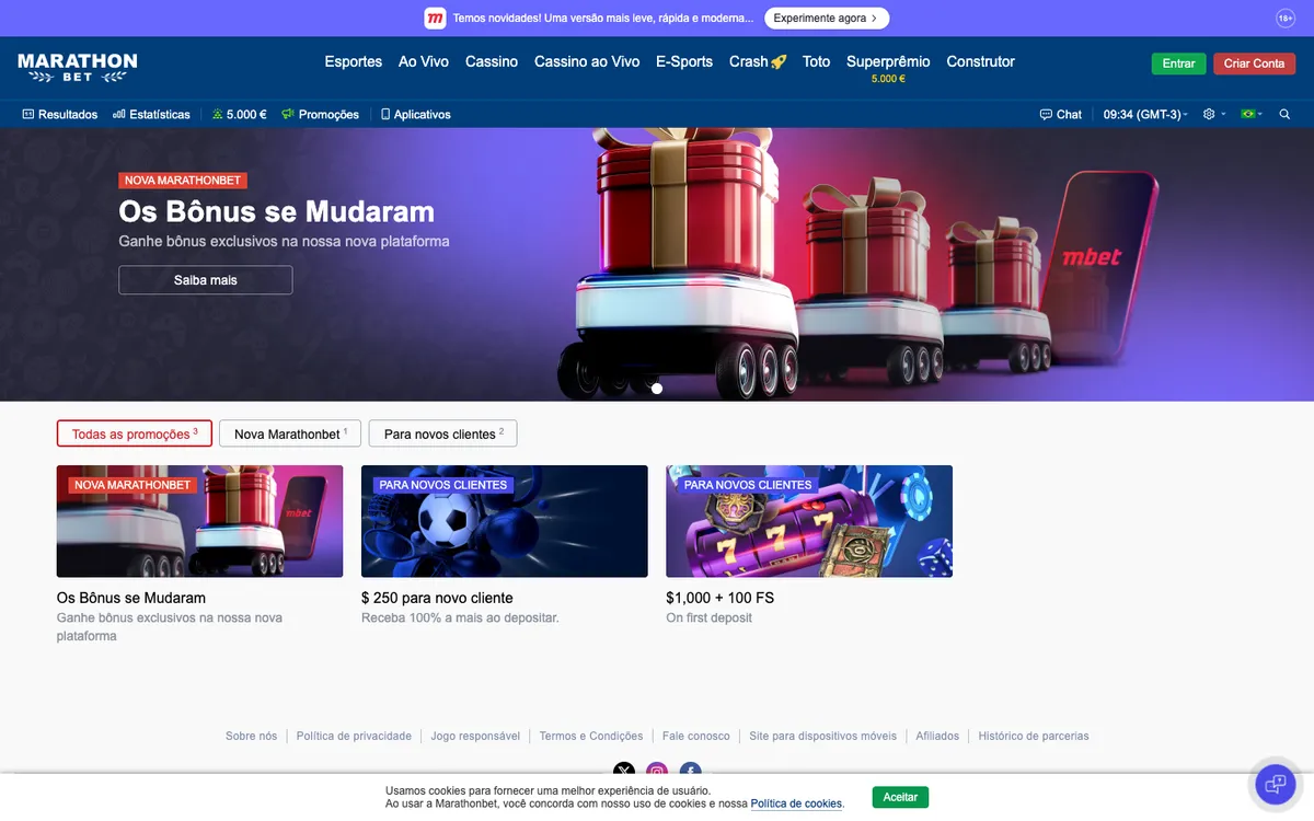 Marathonbet Casino — Promotions, captured from Brazil