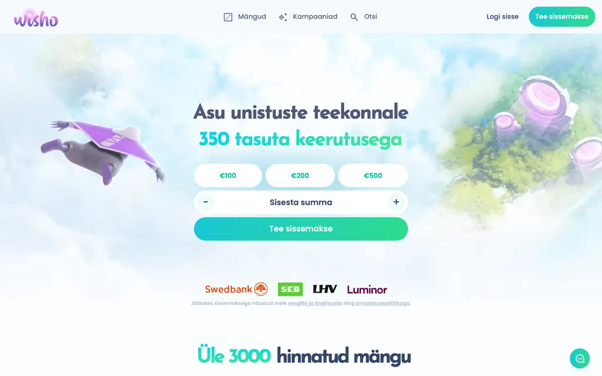 Wisho Casino — Home page, captured from Estonia