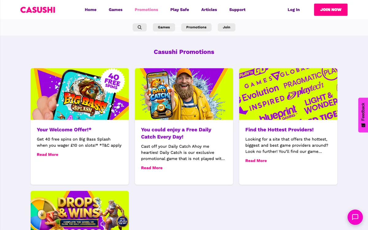 Casushi Casino — Promotions, captured from United Kingdom