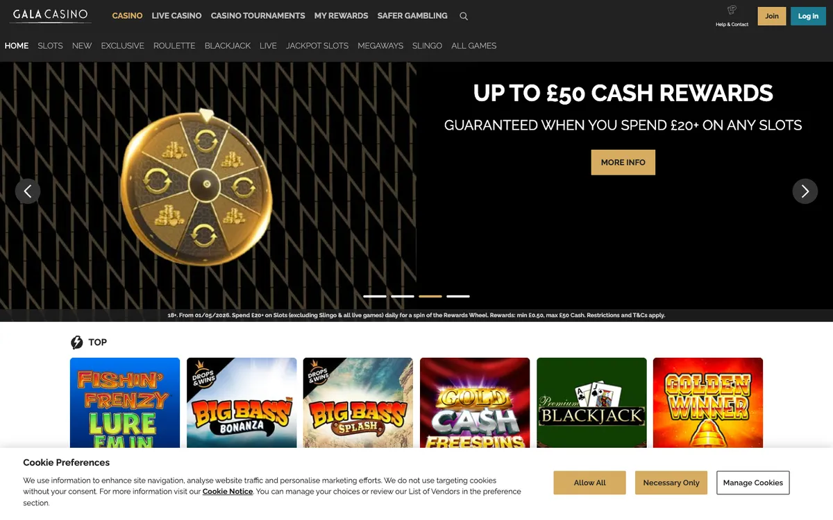 Gala Casino — Home page, captured from United Kingdom