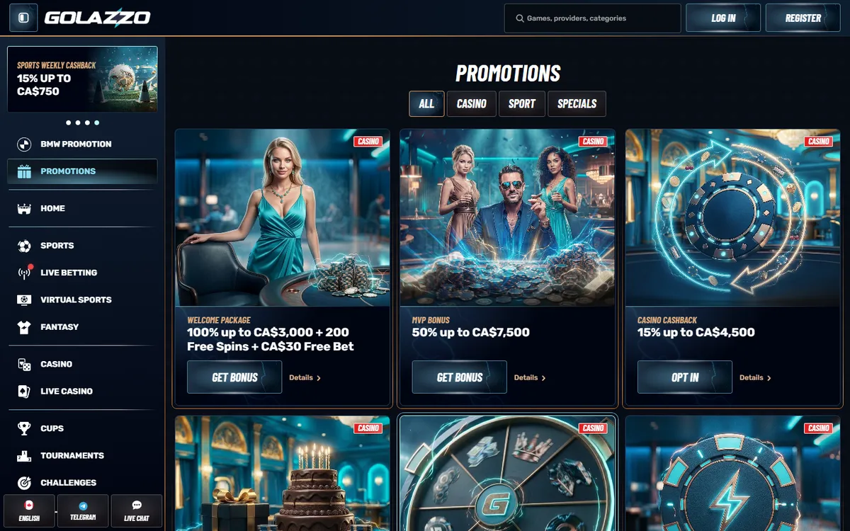 Golazzo Casino — Promotions, captured from Canada