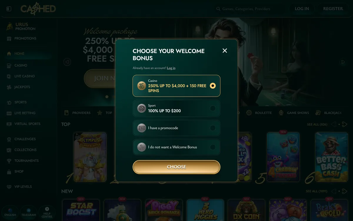 Cashed Casino — «Регистрация», снято из страны Новая Зеландия
