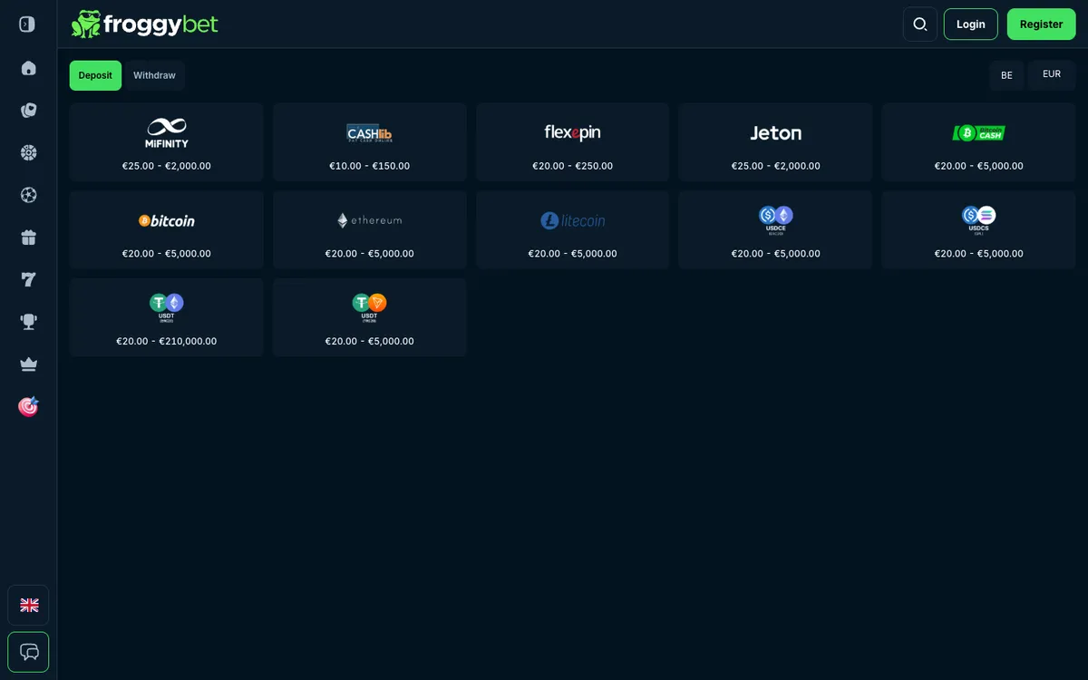 Froggybet Casino — Payments, captured from Belgium