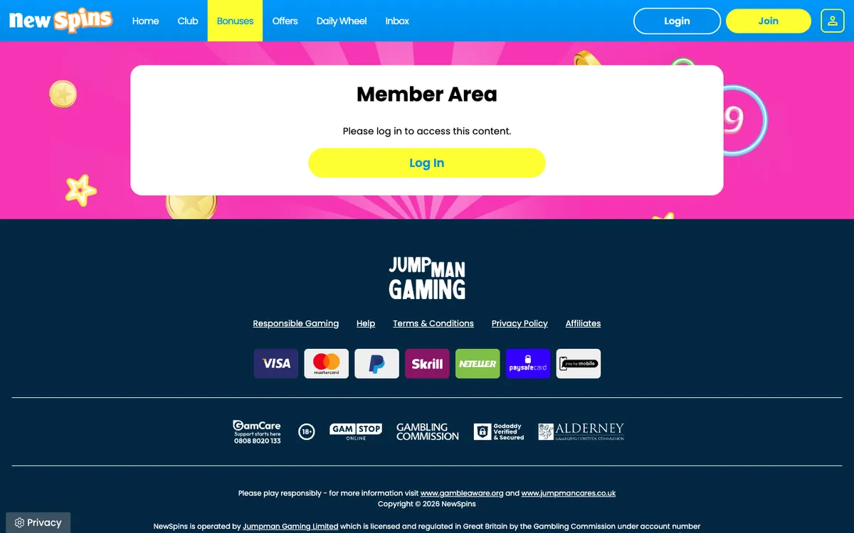 New Spins Casino — Promotions, captured from United Kingdom