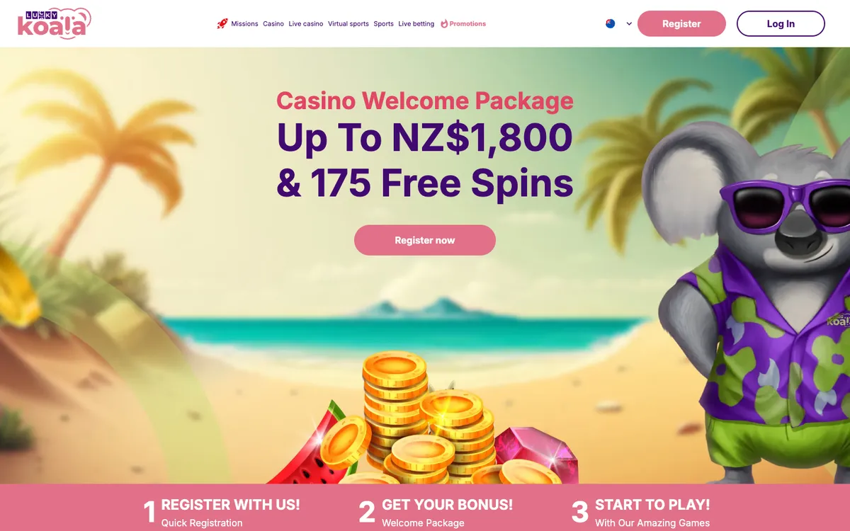 Lucky Koala Casino — Home page, captured from New Zealand