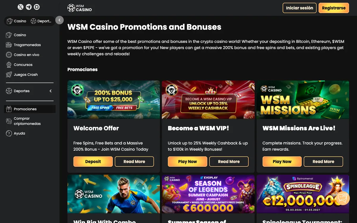 WSM Casino — Promotions, captured from Spain