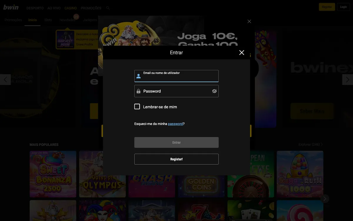 bwin Casino — Sign-up, captured from Portugal