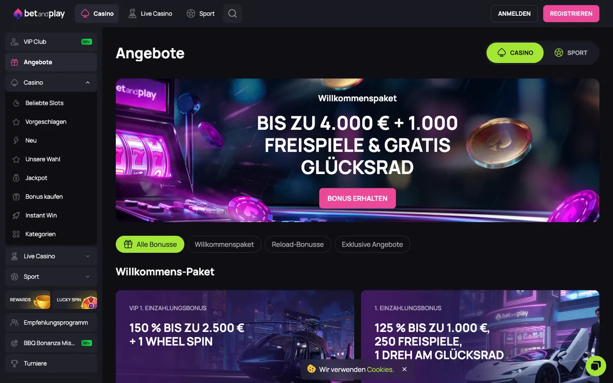 Betandplay Casino — Promotions, captured from Austria