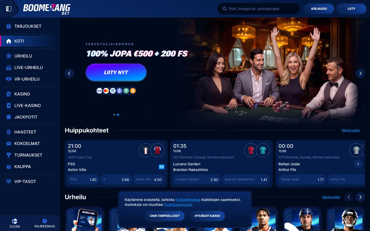 Boomerang-bet Casino — Home page, captured from Finland