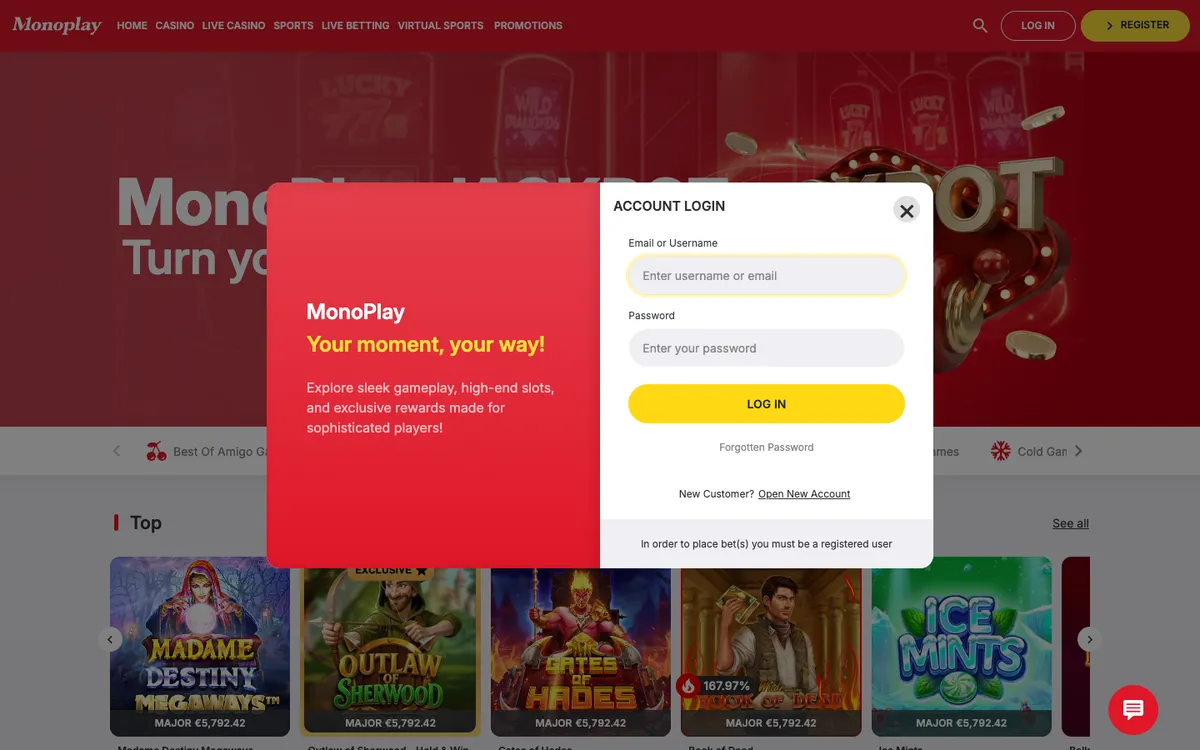 MonoPlay Casino — «Регистрация», снято из страны Канада