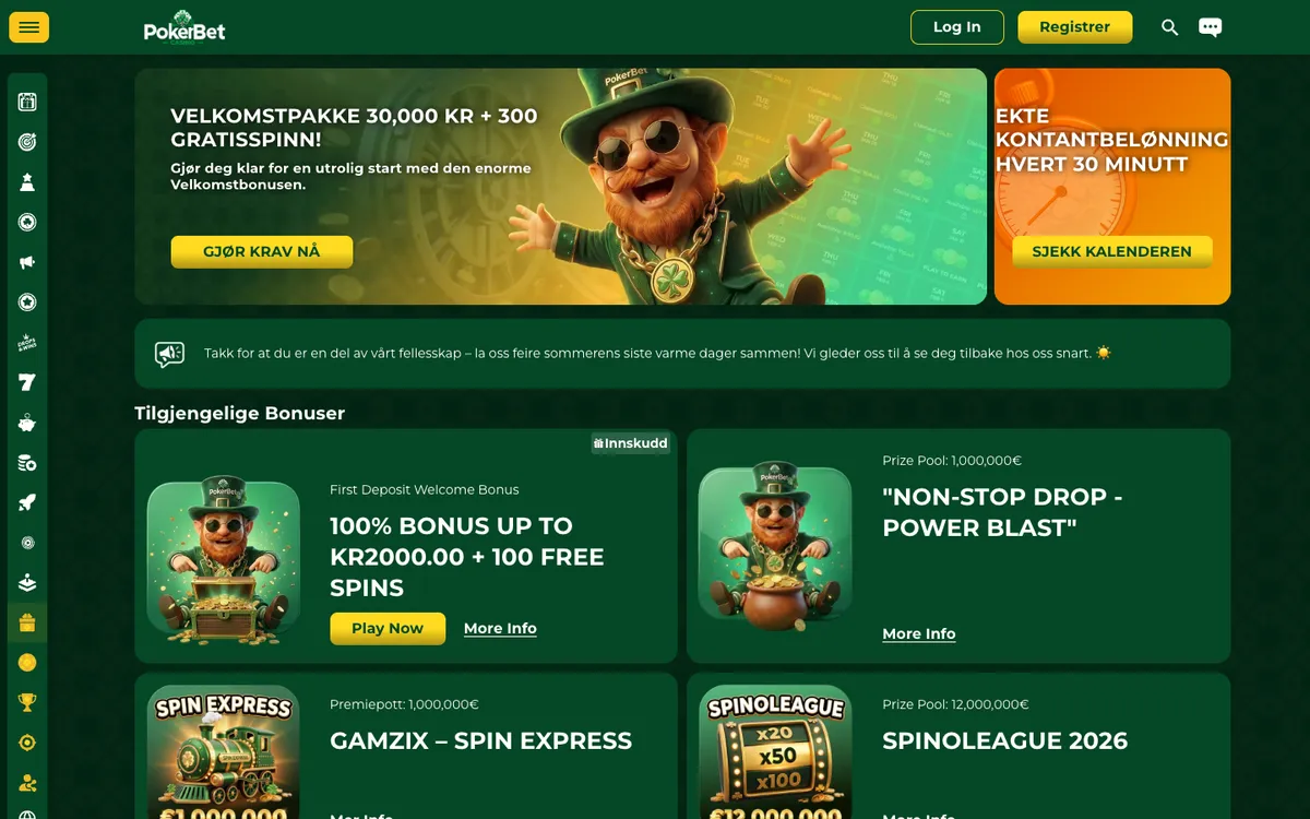 PokerBet Casino — Promotions, captured from Norway
