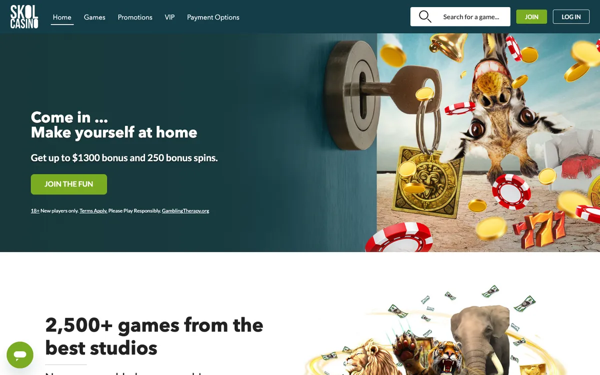 Skol Casino — Home page, captured from New Zealand