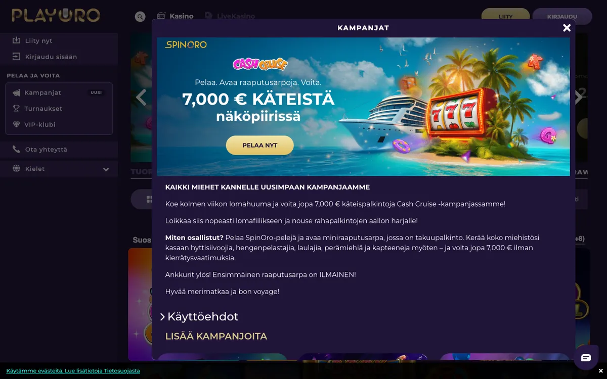 Playoro Casino — Promotions, captured from Finland