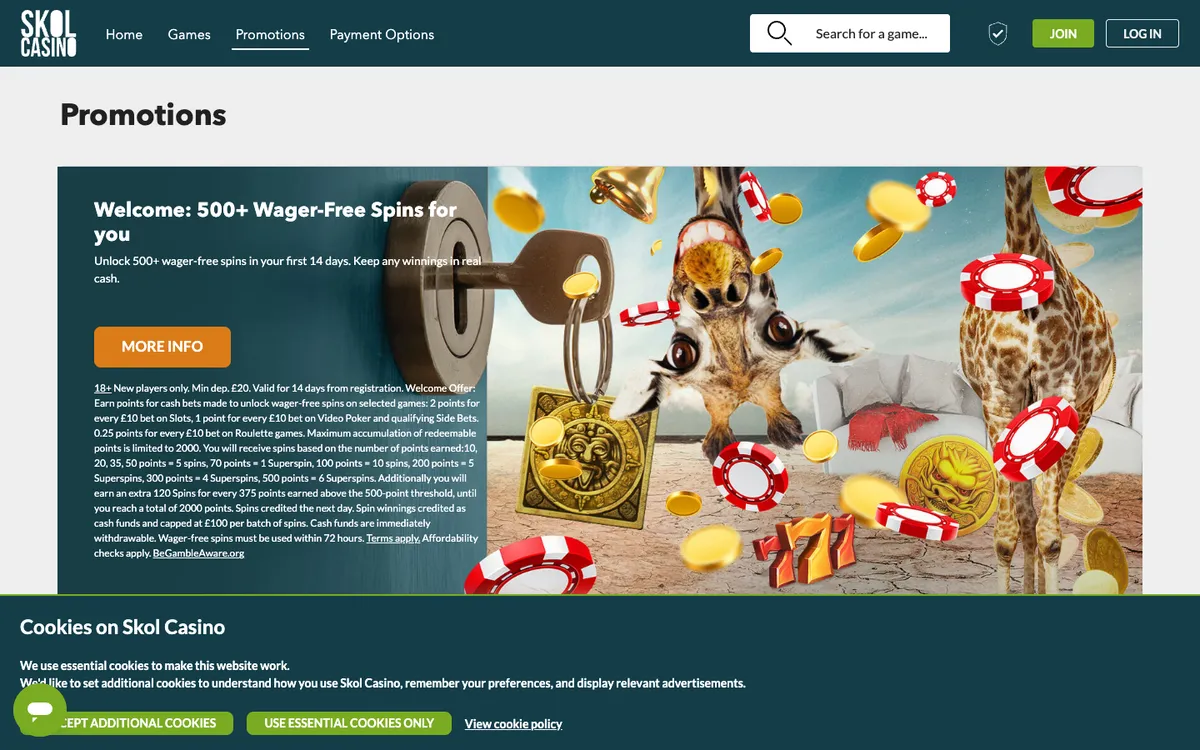 Skol Casino — Promotions, captured from United Kingdom