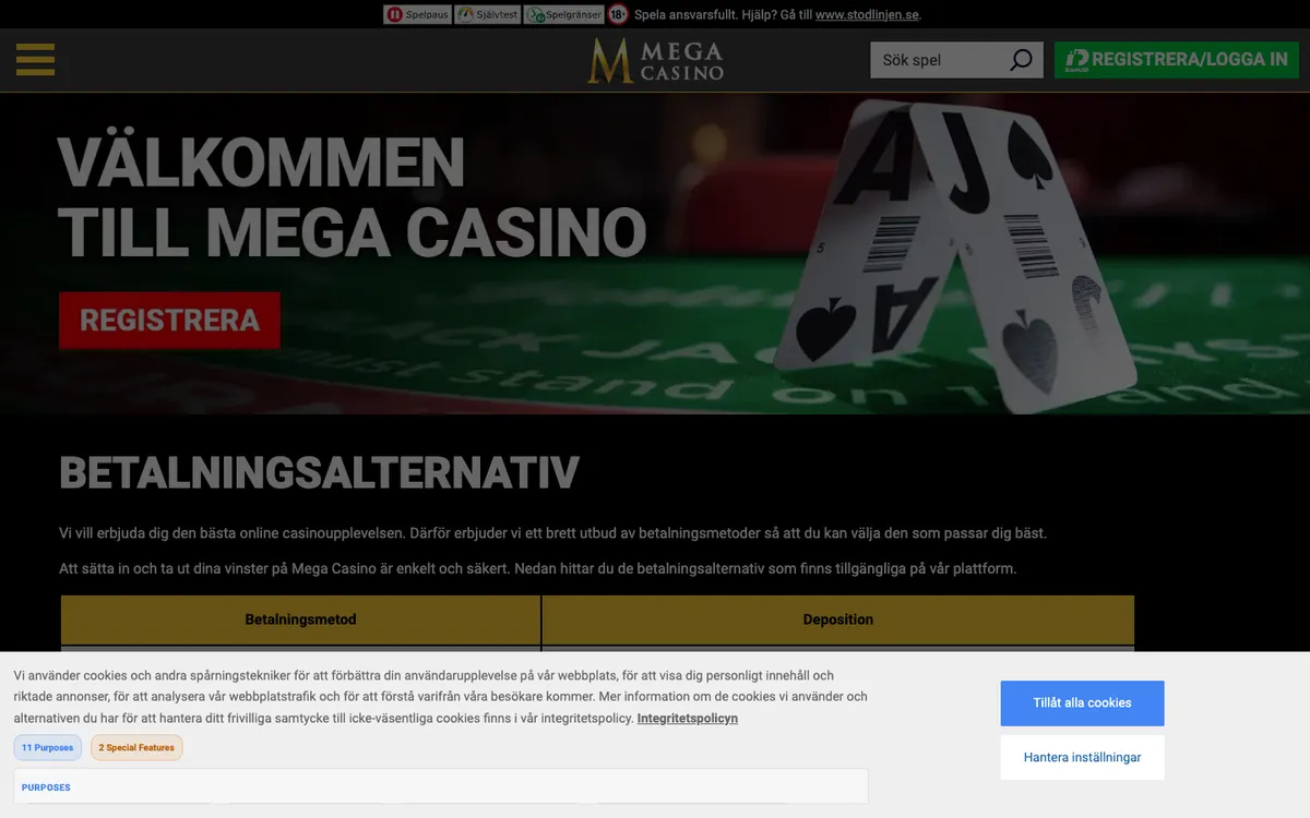 Mega Casino — Payments, captured from Sweden