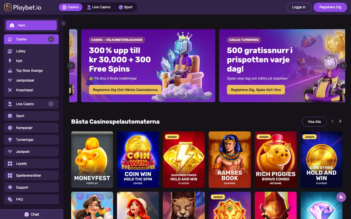 Playbet.io Casino — «Главная», снято из страны Швеция