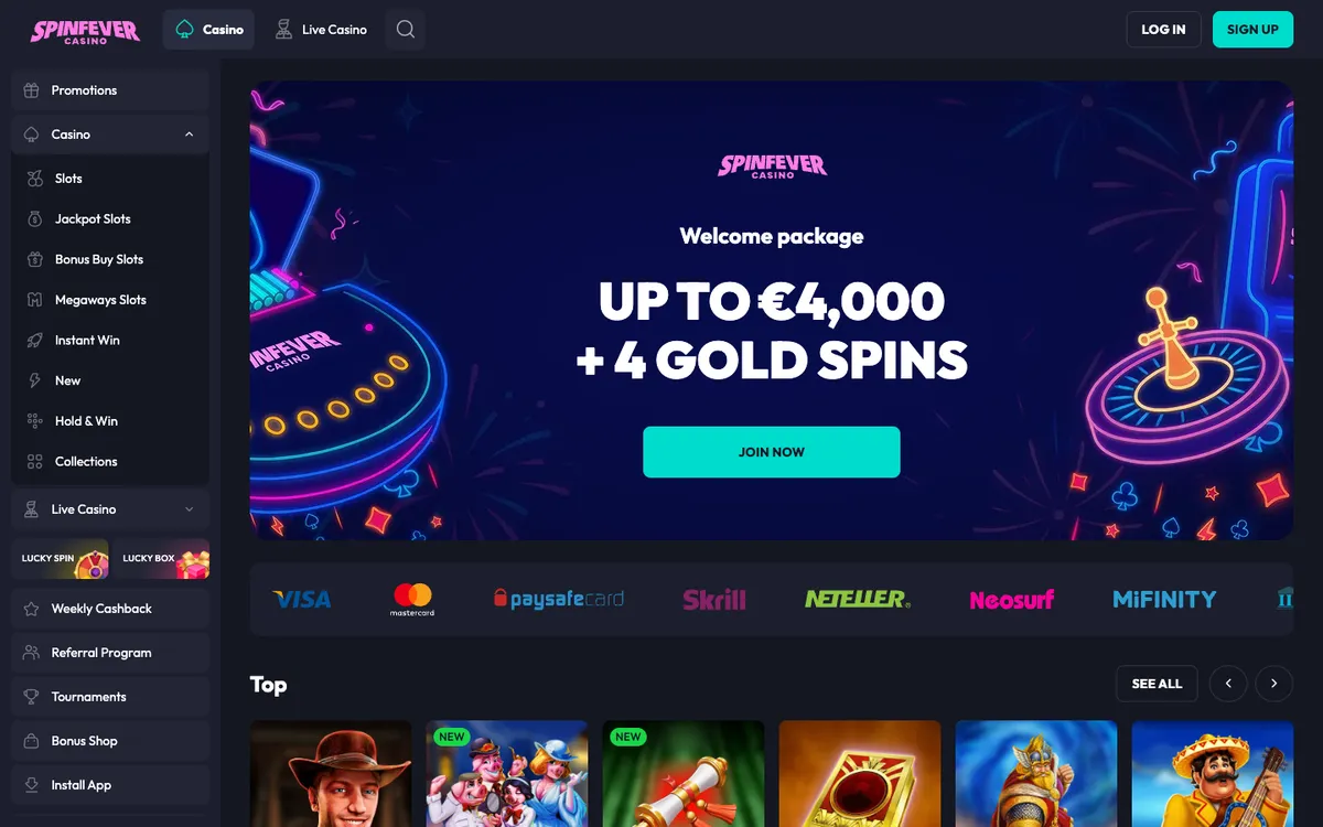 SpinFever Casino — «Главная», снято из страны Португалия