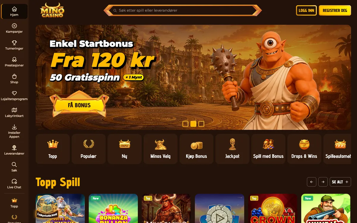 Mino Casino — Home page, captured from Norway