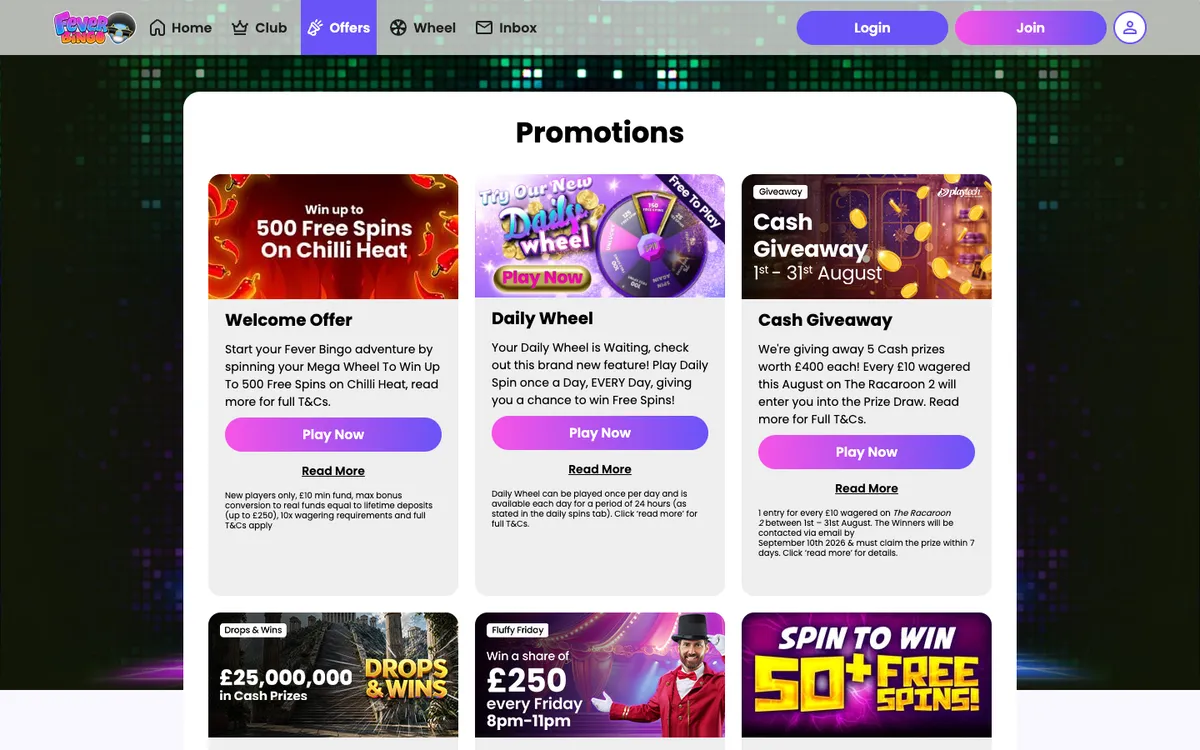 Fever Bingo Casino — Promotions, captured from United Kingdom